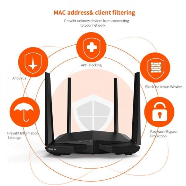 TENDA AC6 AC1200 Smart Dual-Band Wi-Fi Router (100mw High Power 4x 5dBi HG antennas) - AC6 (Tenda App can be installed to control Router functions via Phone/Tablet) Modes: Router/Repeater/WISP