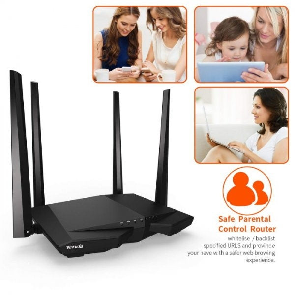 TENDA AC6 AC1200 Smart Dual-Band Wi-Fi Router (100mw High Power 4x 5dBi HG antennas) - AC6 (Tenda App can be installed to control Router functions via Phone/Tablet) Modes: Router/Repeater/WISP