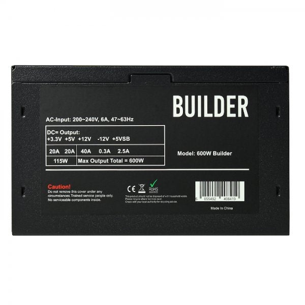 600W Black with 12cm Fan & PPFC System Builder PSU - Brown Box