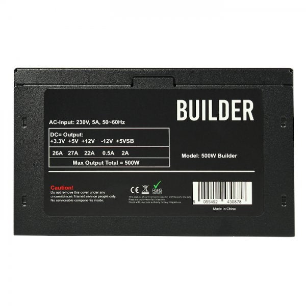 500W Black with 12cm Fan & PPFC System Builder PSU - White Box