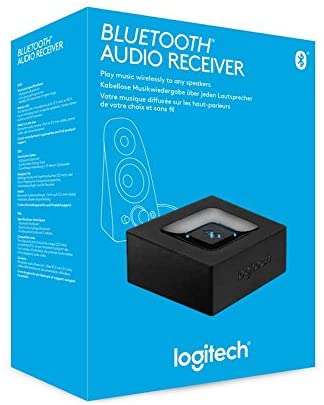 Logitech Wireless Bluetooth Audio Receiver, Bluetooth Adapter for PC/Mac/Smartphone/Tablet/AV Receiver, 3.5mm Audio and RCA Outputs to Speakers, One-Push Pairing Button, UK Plug - Black/Blue