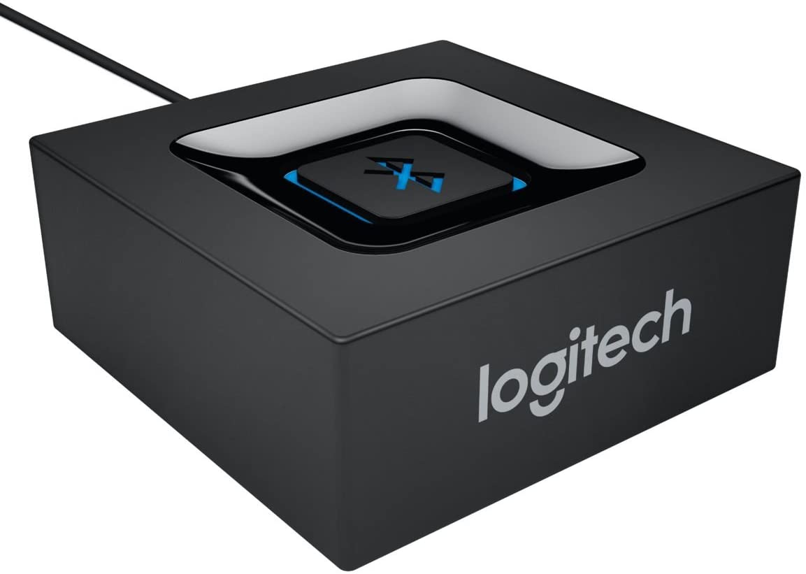 Logitech Wireless Bluetooth Audio Receiver, Bluetooth Adapter for PC/Mac/Smartphone/Tablet/AV Receiver, 3.5mm Audio and RCA Outputs to Speakers, One-Push Pairing Button, UK Plug - Black/Blue