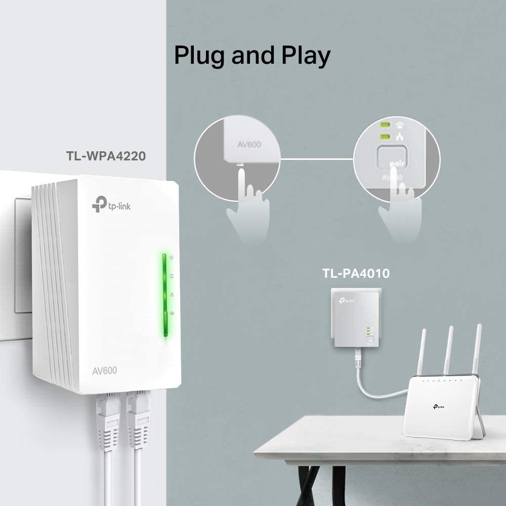 TP-Link TL-WPA4220 KIT 300Mbps AV600 WiFi Powerline Extender Starter Kit (with 2 LAN port) - 2 Unit Pack