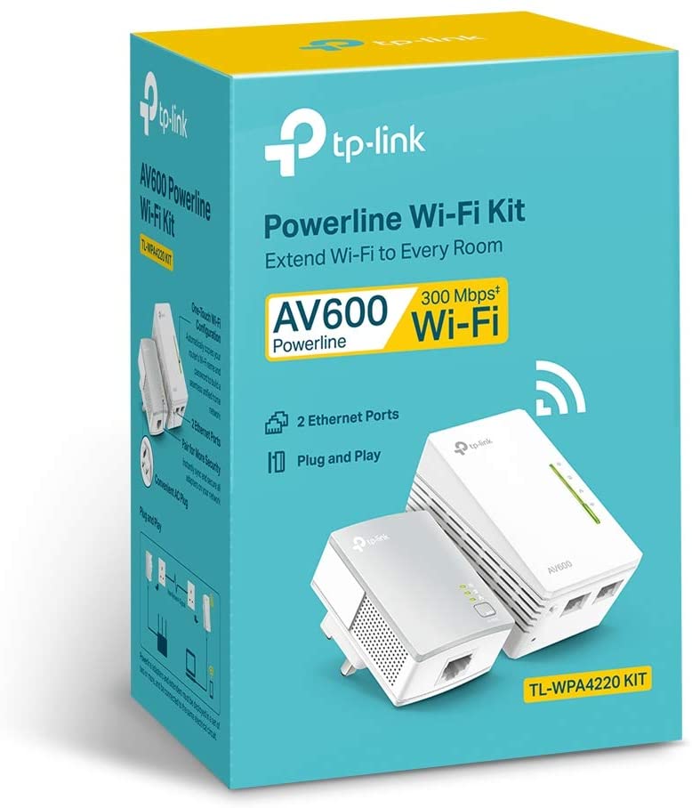 TP-Link TL-WPA4220 KIT 300Mbps AV600 WiFi Powerline Extender Starter Kit (with 2 LAN port) - 2 Unit Pack
