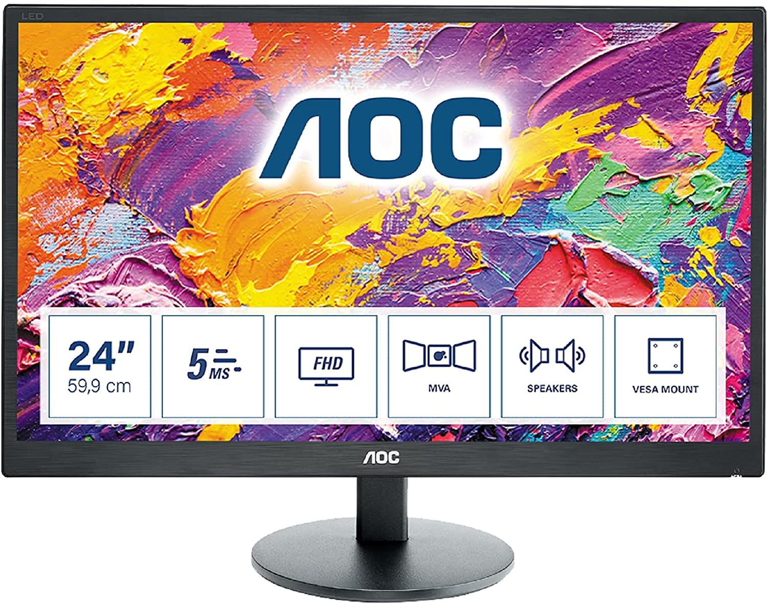 AOC M2470SWH - 24 Inch FHD Monitor, 60Hz,5ms, MVA, Speakers ( 1920 x 1080@ 60Hz, 250cd/m², HDMI 1.4 x 2/ VGA)