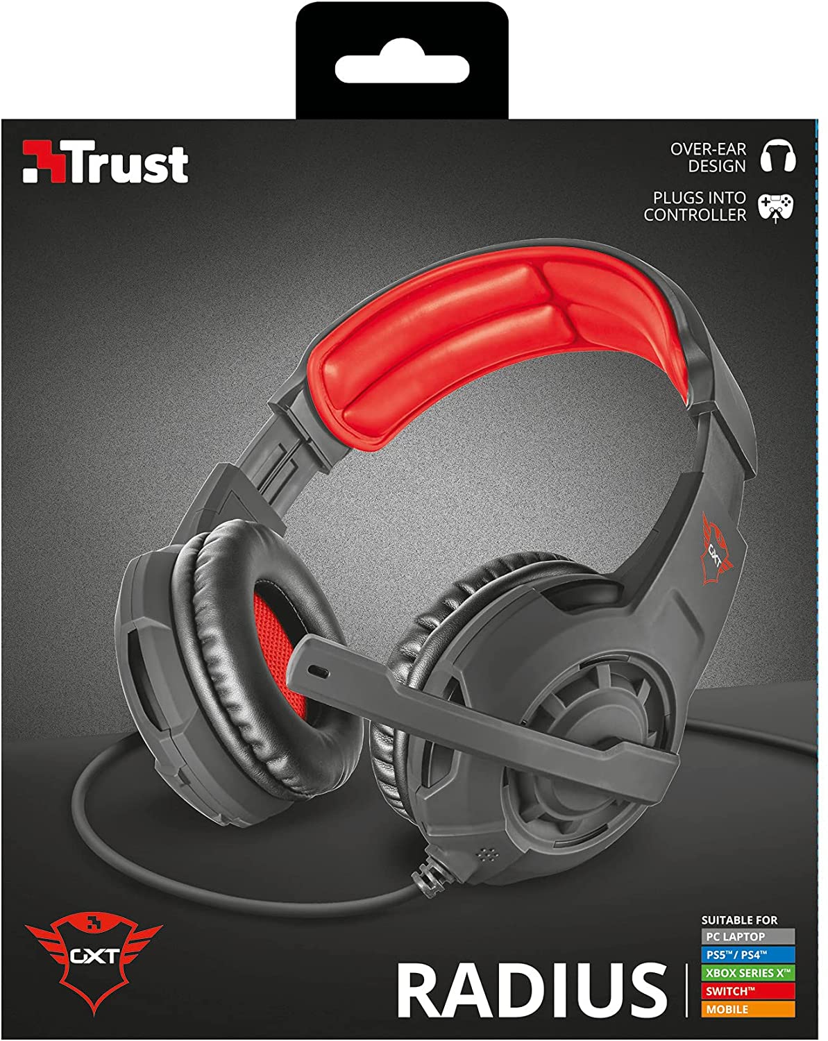 Trust Gaming Headset GXT 310 Radius with Microphone, Adjustable Mic and Headband, Wired, 1 m Cable, for Xbox One, Xbox Series X, PS4, PS5, Nintendo Switch - Black