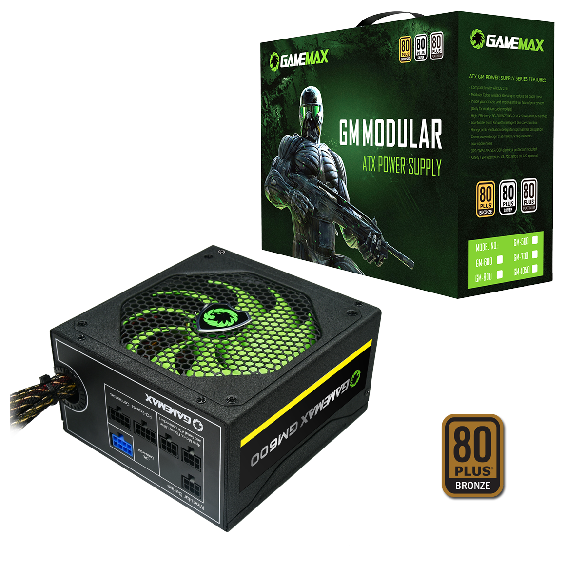 GameMax 1050W 80+ Bronze Modular Power Supply with 14cm Fan