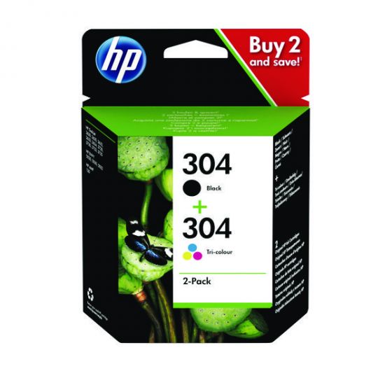 HP 304 2 Pack Tri-colour Black Original Ink Cartridge 3JB05AE