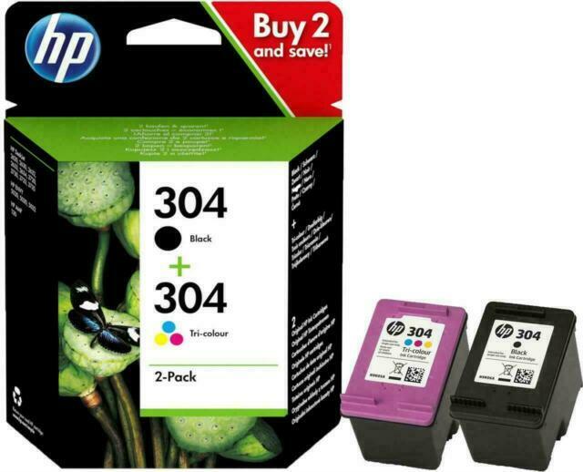 HP 304 2 Pack Tri-colour Black Original Ink Cartridge 3JB05AE